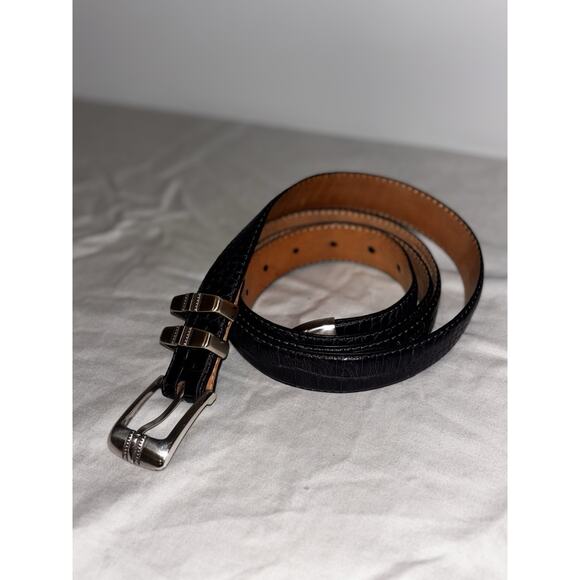 Belts.Com Croc Embossed Italian Calfskin Belt Men\'s Sz 52 Navy blue